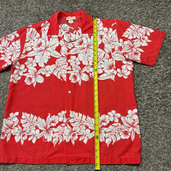 Vintage 60s Hawaiian Shirt Hibiscus Faded Red Floral Print Camp Collar Aloha - Picture 6 of 13